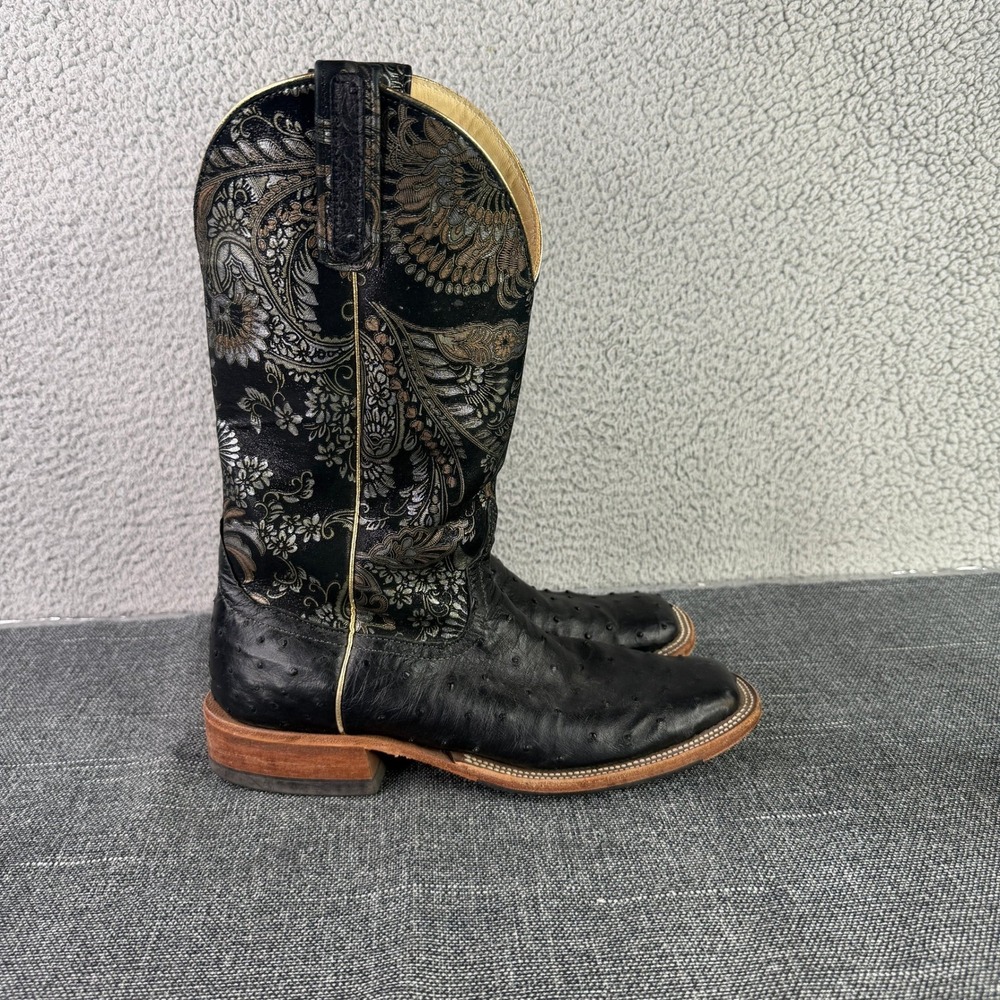 Anderson Bean Ostrich Boots Womens 11 M Black Full Quill Gold Del Gato
